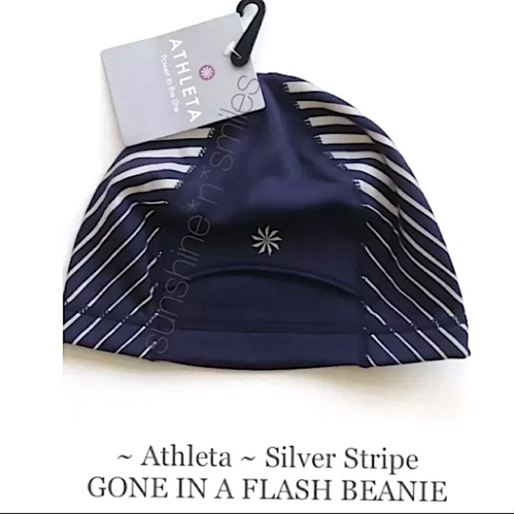 ATHLETA Silver/Navy Blue Run Skull Cap Beanie Hat